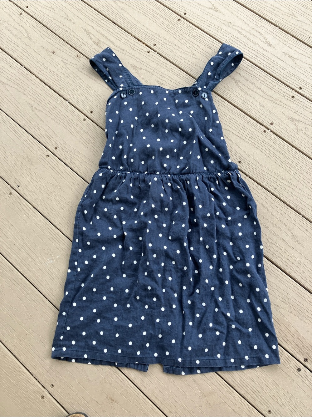 Sessun Linen Women’s Navy Polka Dot Pinafore Style Sundress M